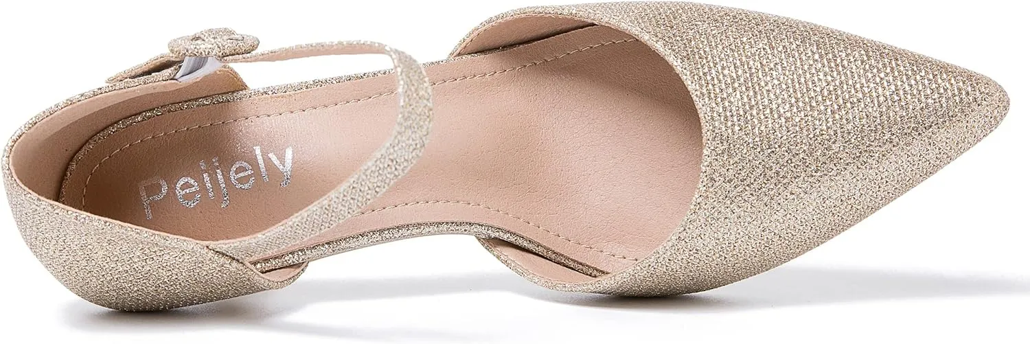 Women's Closed Pointed Toe Heels Ankle Strap D'Orsay Kitten Heel Dressy Pumps