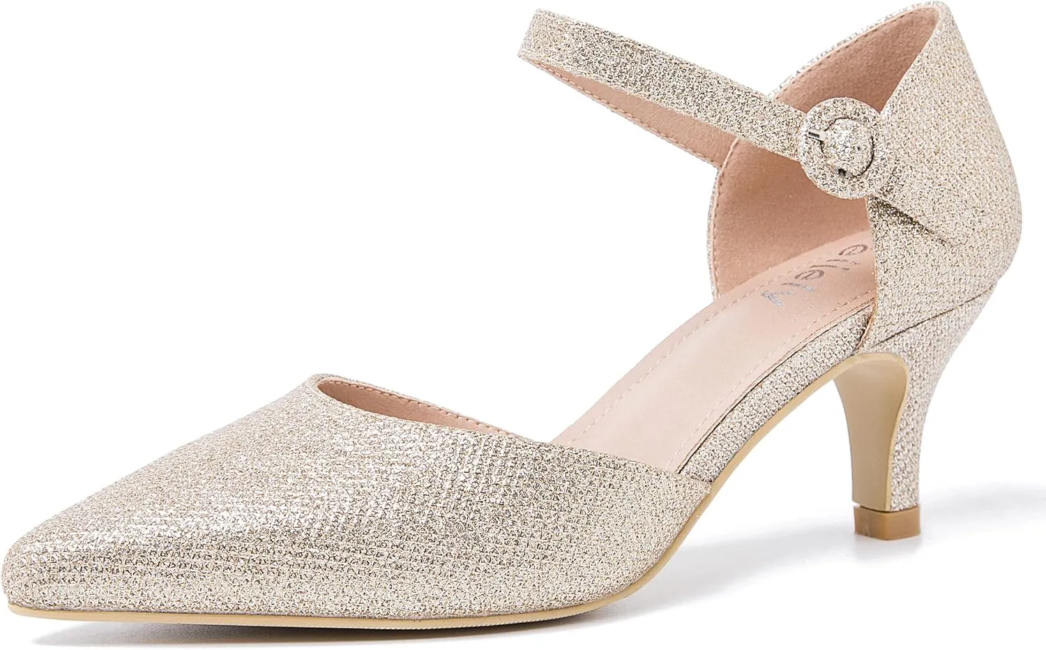 Women's Closed Pointed Toe Heels Ankle Strap D'Orsay Kitten Heel Dressy Pumps