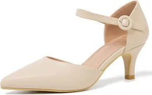 Women's Closed Pointed Toe Heels Ankle Strap D'Orsay Kitten Heel Dressy Pumps