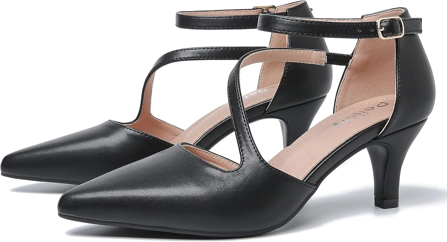 Women's Closed Pointed Toe Heels Ankle Strap D'Orsay Kitten Heel Dressy Pumps
