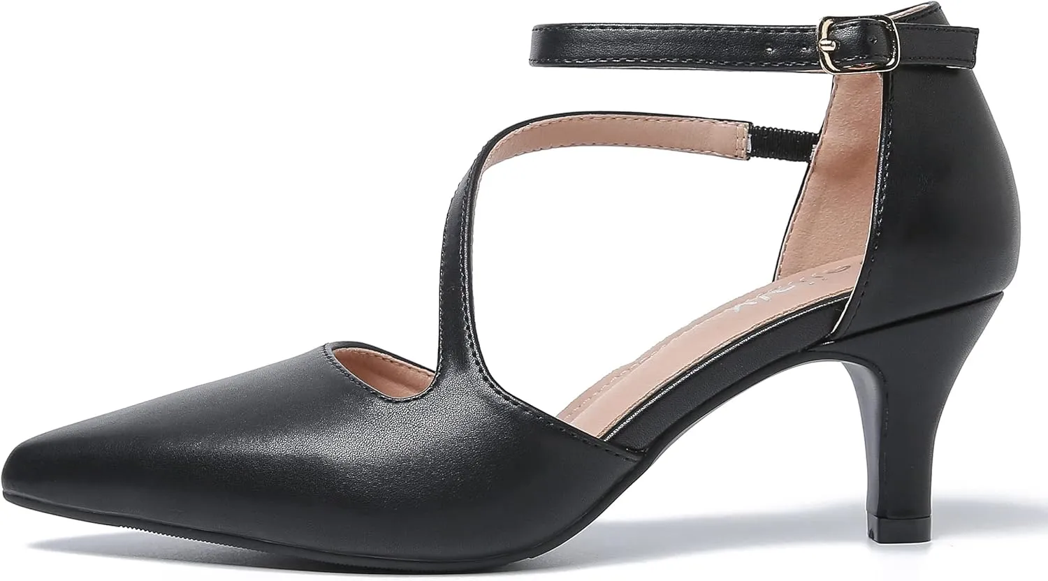Women's Closed Pointed Toe Heels Ankle Strap D'Orsay Kitten Heel Dressy Pumps