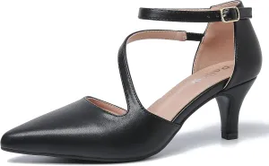 Women's Closed Pointed Toe Heels Ankle Strap D'Orsay Kitten Heel Dressy Pumps