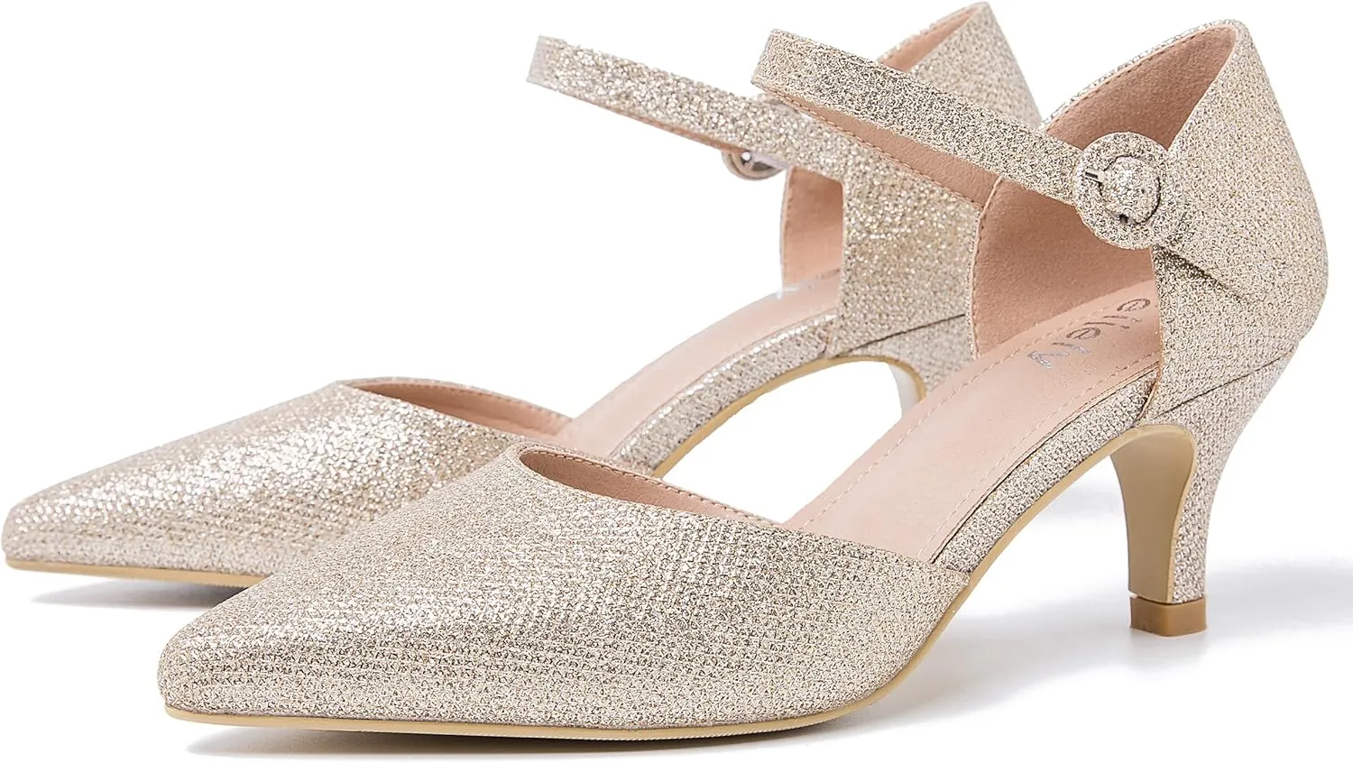 Women's Closed Pointed Toe Heels Ankle Strap D'Orsay Kitten Heel Dressy Pumps