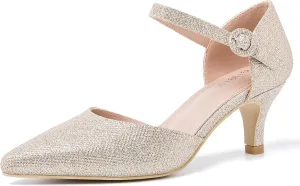 Women's Closed Pointed Toe Heels Ankle Strap D'Orsay Kitten Heel Dressy Pumps