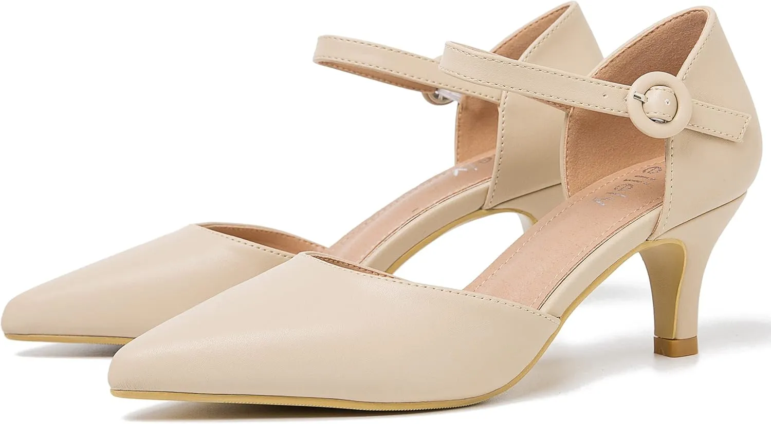 Women's Closed Pointed Toe Heels Ankle Strap D'Orsay Kitten Heel Dressy Pumps