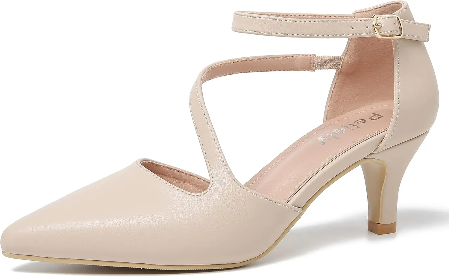 Women's Closed Pointed Toe Heels Ankle Strap D'Orsay Kitten Heel Dressy Pumps