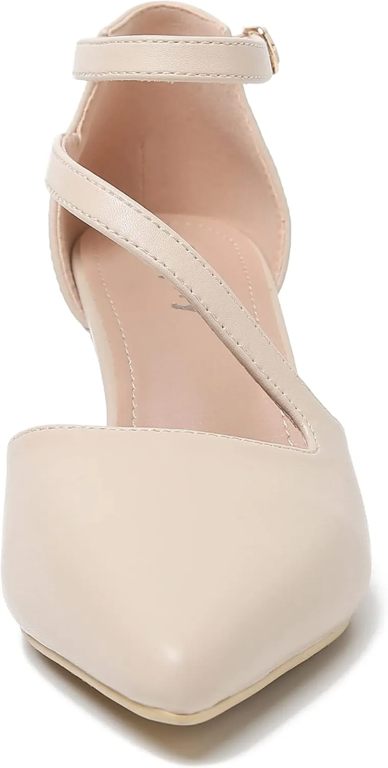 Women's Closed Pointed Toe Heels Ankle Strap D'Orsay Kitten Heel Dressy Pumps