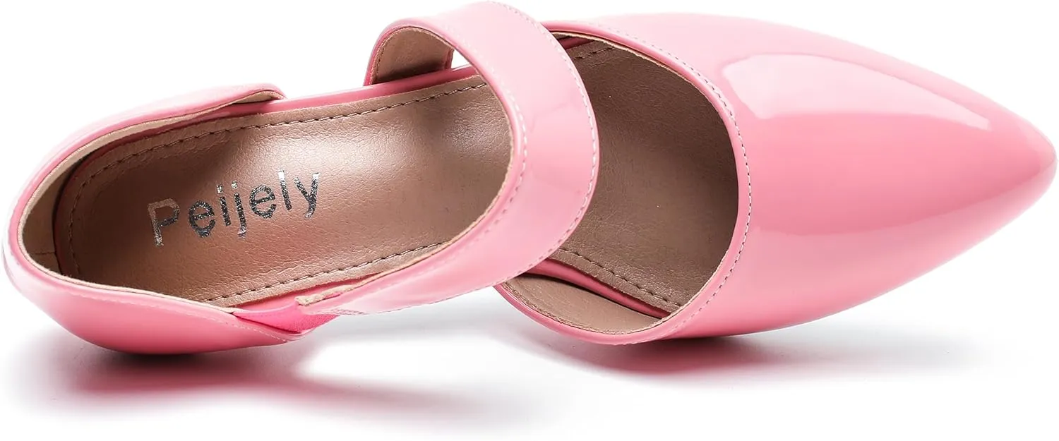 Women's Closed Pointed Toe Heels Strap D'Orsay Kitten Heel Slip On Dressy Pumps