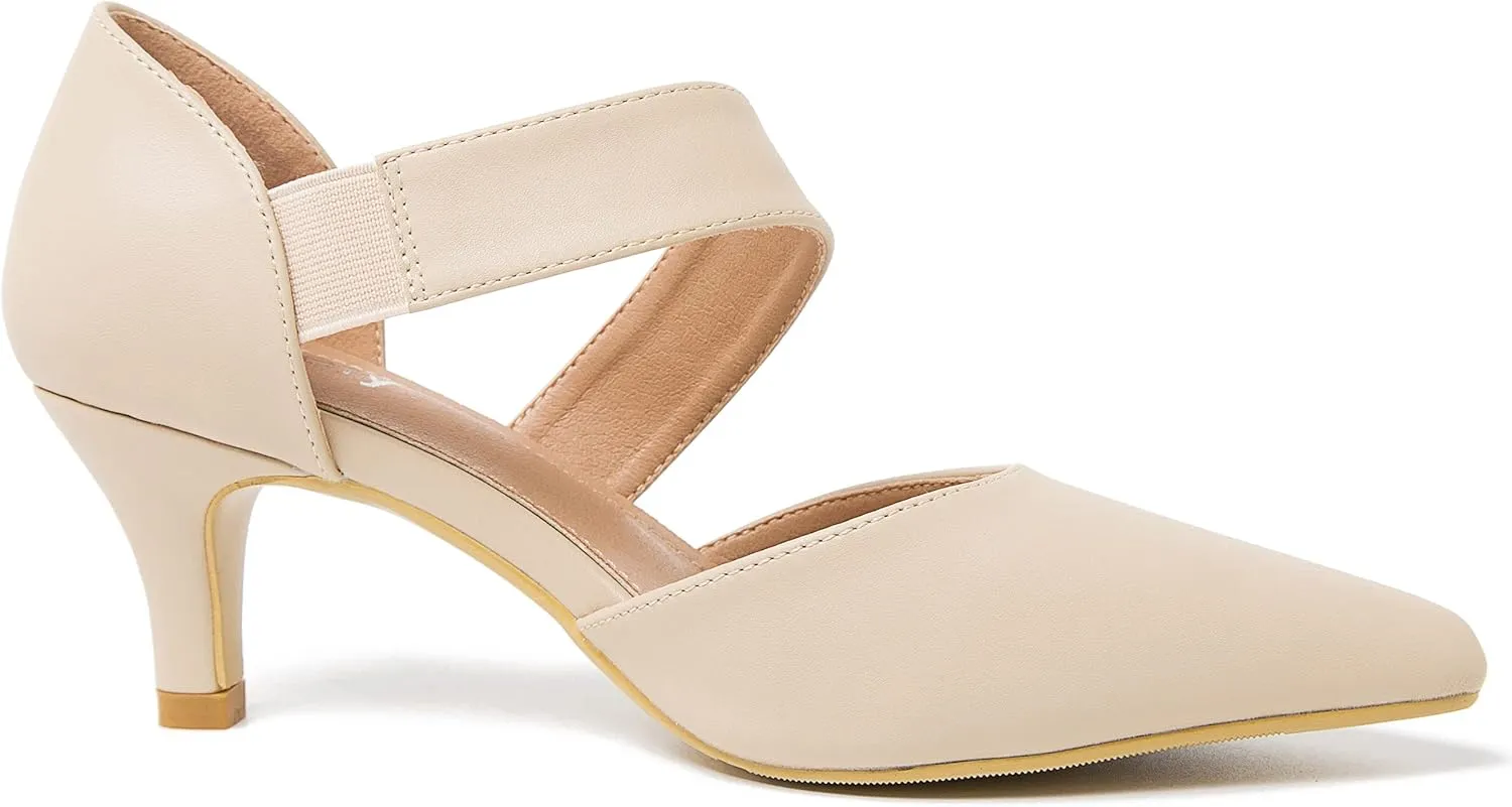 Women's Closed Pointed Toe Heels Strap D'Orsay Kitten Heel Slip On Dressy Pumps