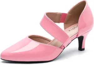 Women's Closed Pointed Toe Heels Strap D'Orsay Kitten Heel Slip On Dressy Pumps