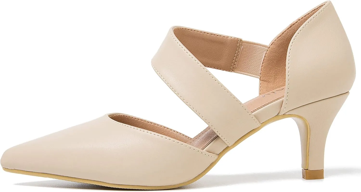 Women's Closed Pointed Toe Heels Strap D'Orsay Kitten Heel Slip On Dressy Pumps
