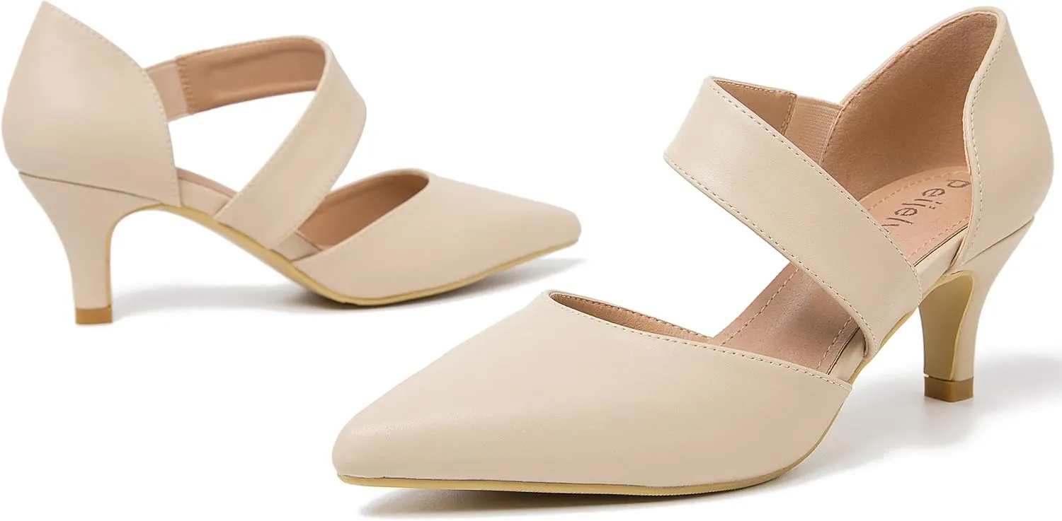 Women's Closed Pointed Toe Heels Strap D'Orsay Kitten Heel Slip On Dressy Pumps