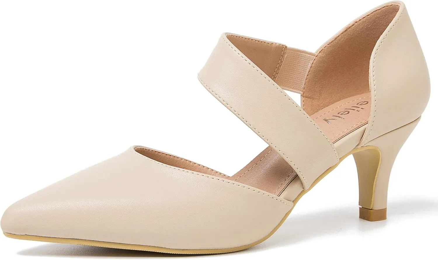 Women's Closed Pointed Toe Heels Strap D'Orsay Kitten Heel Slip On Dressy Pumps