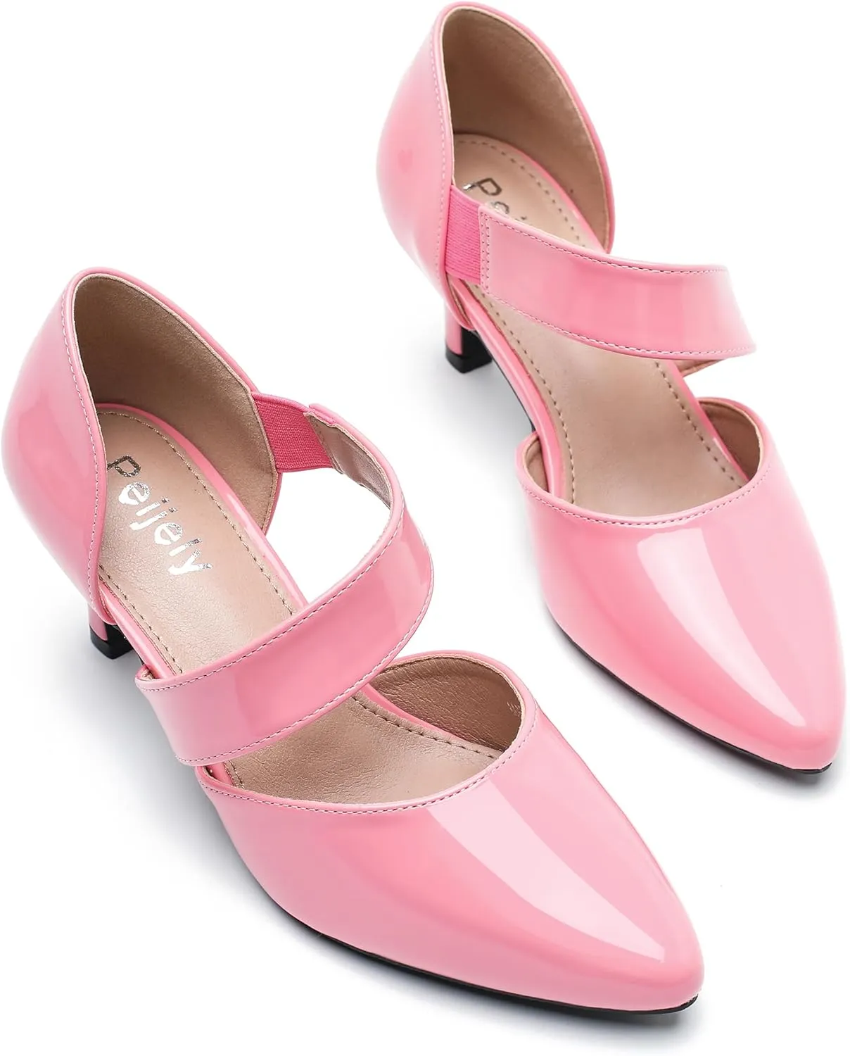 Women's Closed Pointed Toe Heels Strap D'Orsay Kitten Heel Slip On Dressy Pumps