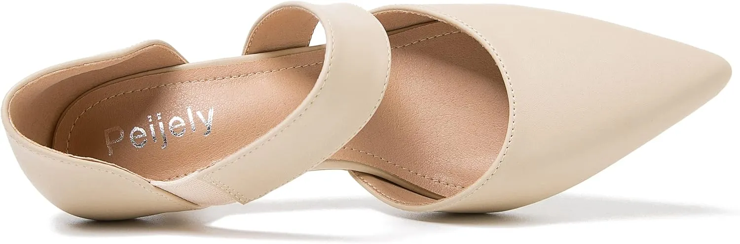 Women's Closed Pointed Toe Heels Strap D'Orsay Kitten Heel Slip On Dressy Pumps