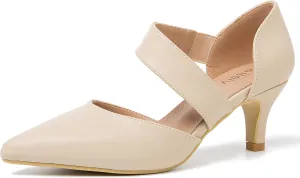 Women's Closed Pointed Toe Heels Strap D'Orsay Kitten Heel Slip On Dressy Pumps