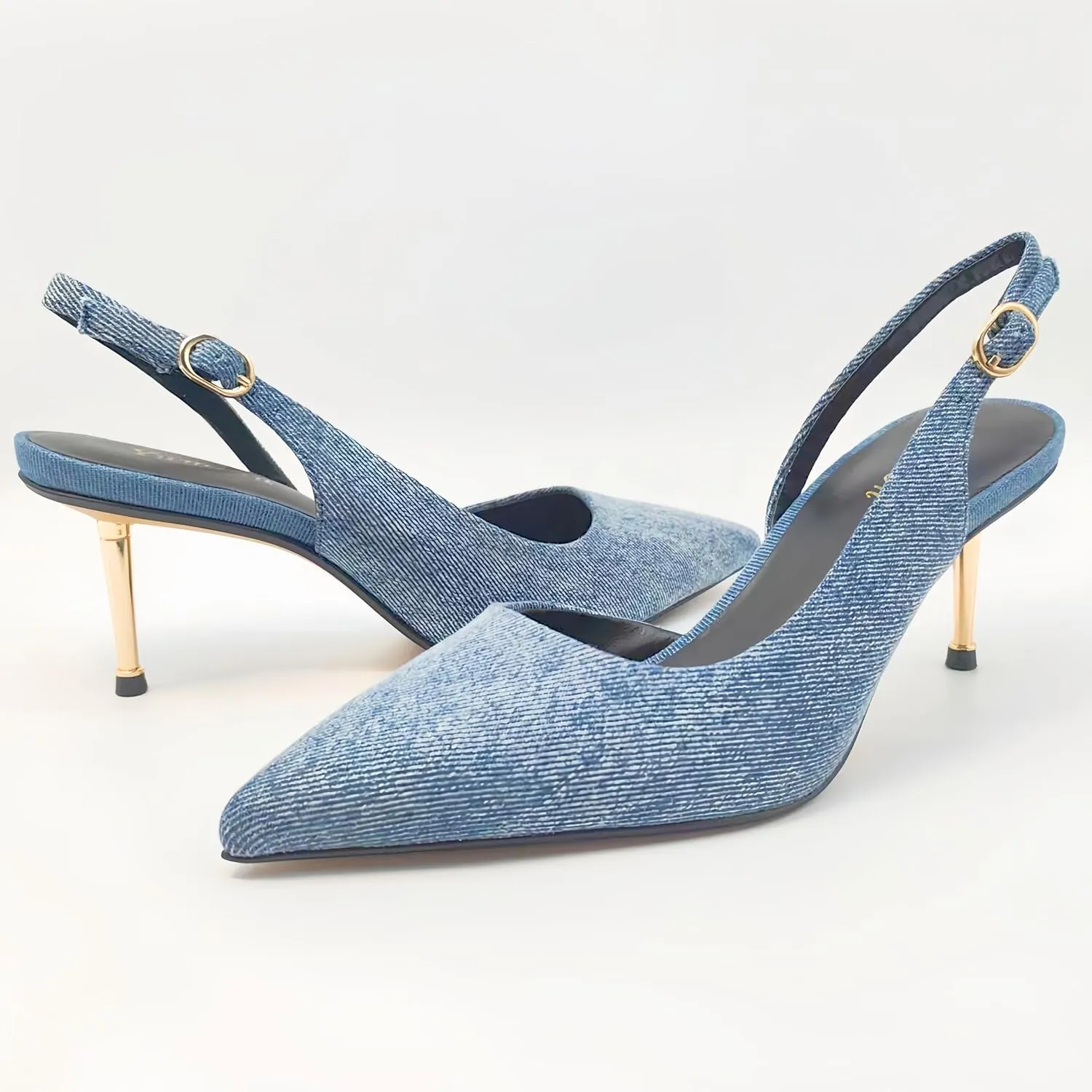 Women's Closed Toe Heels Wedding High Stiletto Heel for Women 2.6 Inch Strap Pointed Toe Heels Pumps Prom Dress Shoes for Dinner Party Sexy Denim