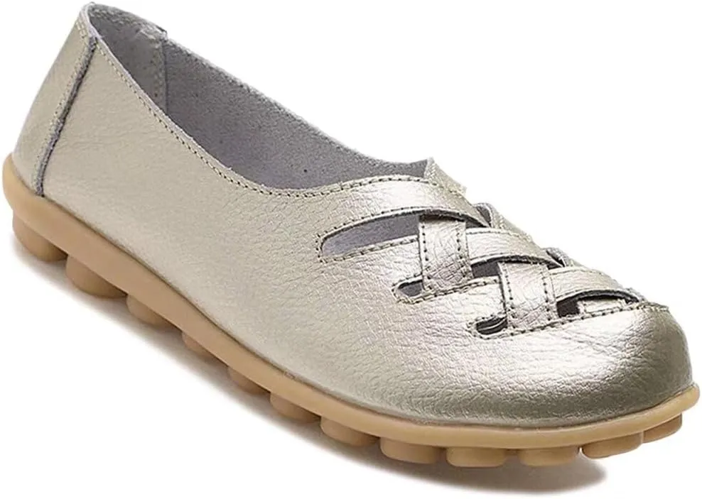 Women's Cowhide Leather Loafers Flats Sandals Slip-On
