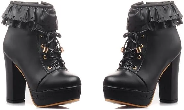 Women's Cute Lace up High Heel Boots, Kawaii Cosplay Chunky Block Platform Kawaii Boots, Dress Winter Ankle Lolita Booties Shoes