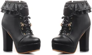 Women's Cute Lace up High Heel Boots, Kawaii Cosplay Chunky Block Platform Kawaii Boots, Dress Winter Ankle Lolita Booties Shoes