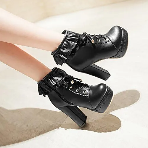 Women's Cute Lace up High Heel Boots, Kawaii Cosplay Chunky Block Platform Kawaii Boots, Dress Winter Ankle Lolita Booties Shoes