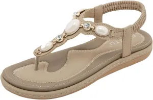 Women's Elastic Strap Bohemian Sandals Open Toes One Band Ankle Strap Flats Fashion Flat Sandals for Women
