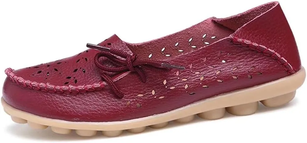 Women's Floral Leather Slip-On Shoes Flat Slipper Walking Loafers