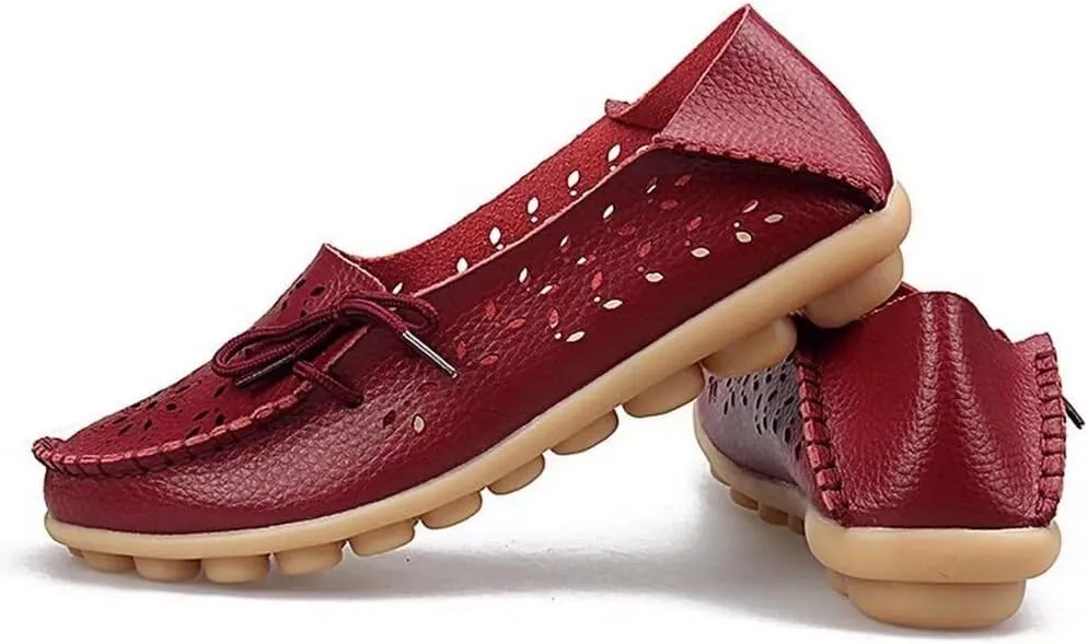 Women's Floral Leather Slip-On Shoes Flat Slipper Walking Loafers