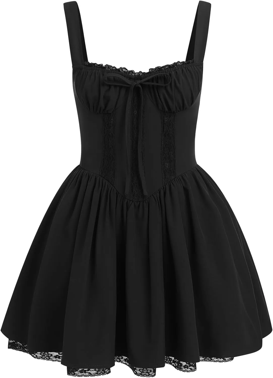 Women’s Floral Printed Corset Dress Spaghetti Strap Flare Summer Midi Dress Lace Trim Cami Dress Flowy Sundress