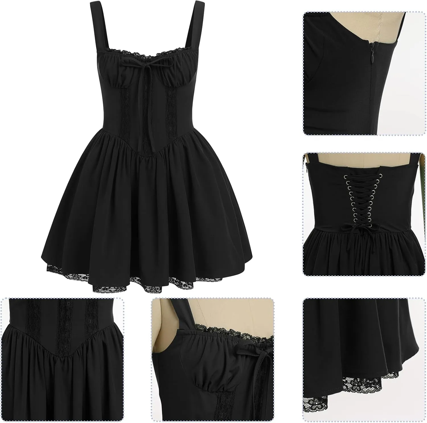 Women’s Floral Printed Corset Dress Spaghetti Strap Flare Summer Midi Dress Lace Trim Cami Dress Flowy Sundress