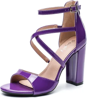 Women's Formal Strappy Sandal High Chunky Block Heel Ankle Strap Zip Up Heels