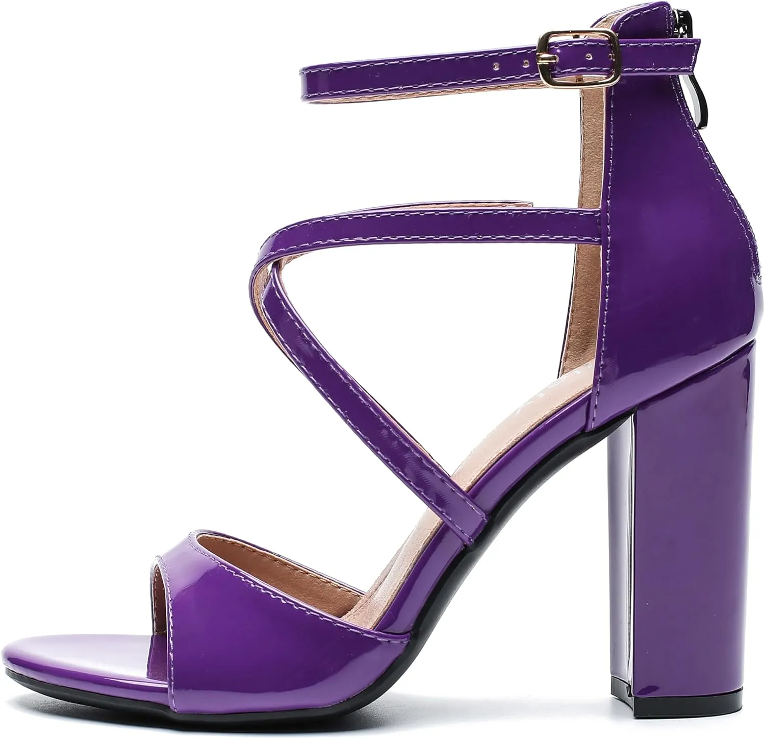 Women's Formal Strappy Sandal High Chunky Block Heel Ankle Strap Zip Up Heels
