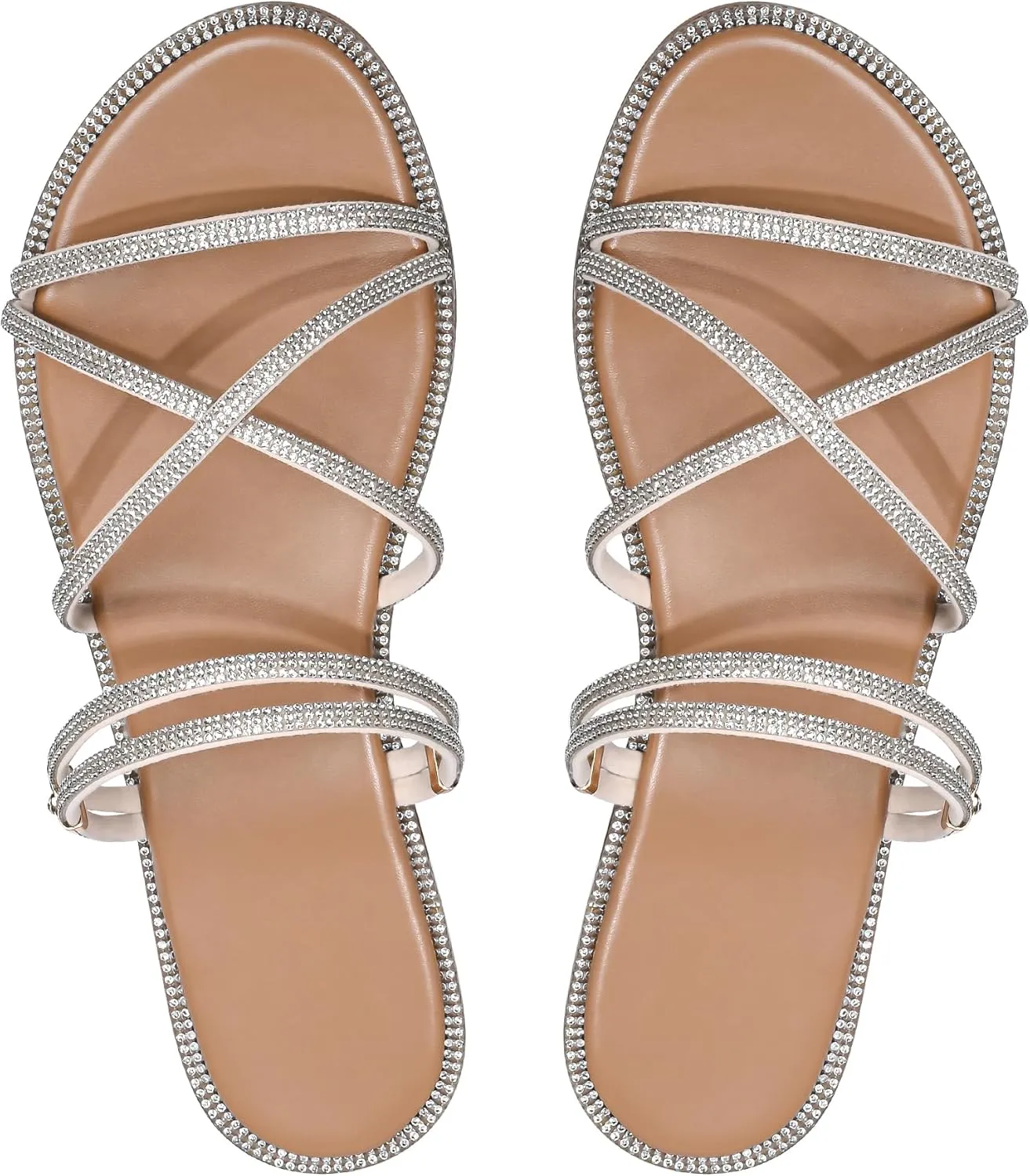 Women's Glitter Rhinestone Flat Criss Cross Strappy Open Toe Sandals Slip On Slippers