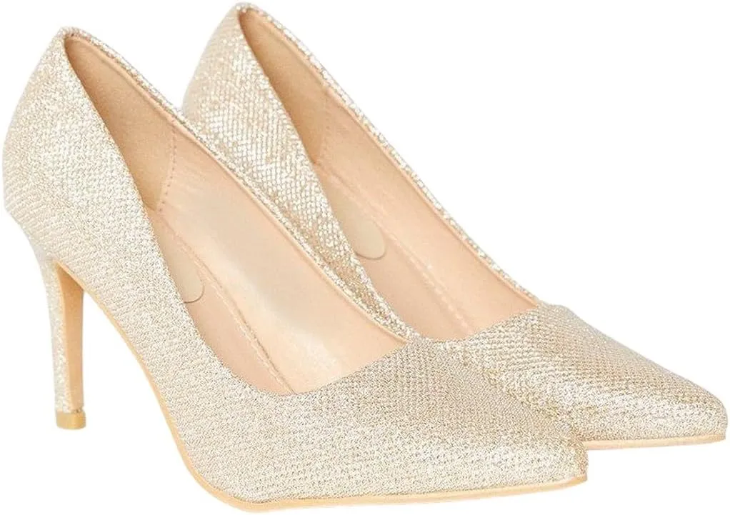 Women's High Stiletto Glitter Court Wide Cut Shoes