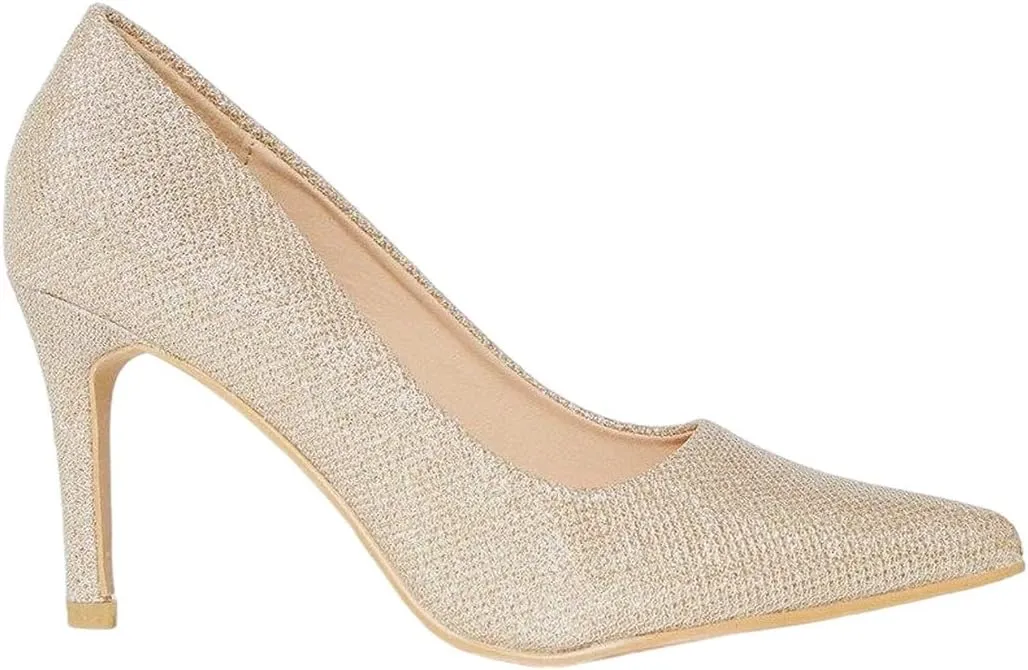 Women's High Stiletto Glitter Court Wide Cut Shoes