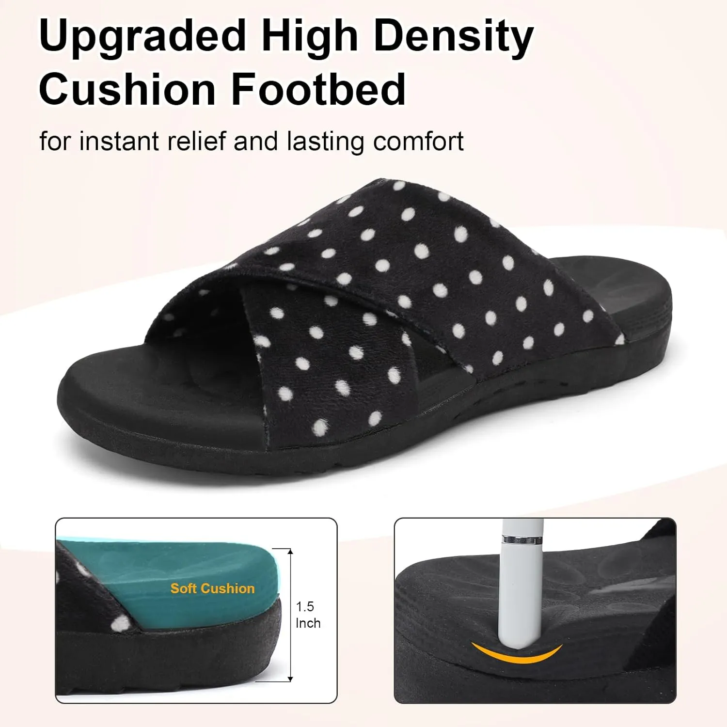 Womens House Slippers Comfy Arch Support Slides Slippers Ladies Open Toe House Shoes Summer Fall Indoor Outdoor Slides Size 6-10