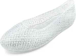 Women's Jelly Mesh Ballet Flats Clear Hollow Slip On Flat Sandals Casual Round Toe Balleria Flat Shoes