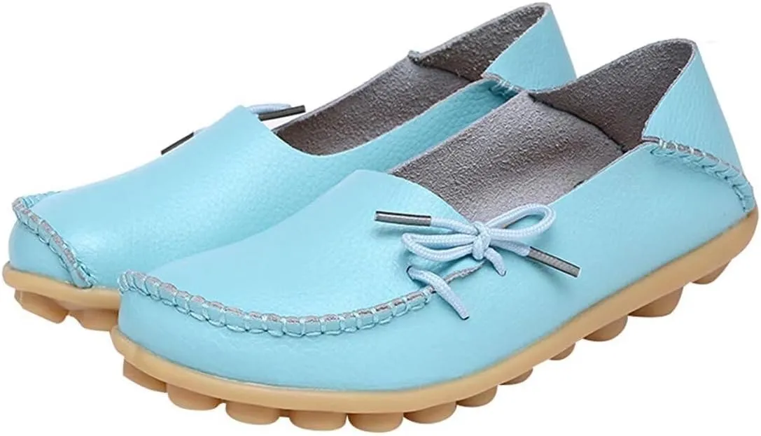 Women's Leather Slip-On Shoes Flat Slipper Walking Loafers