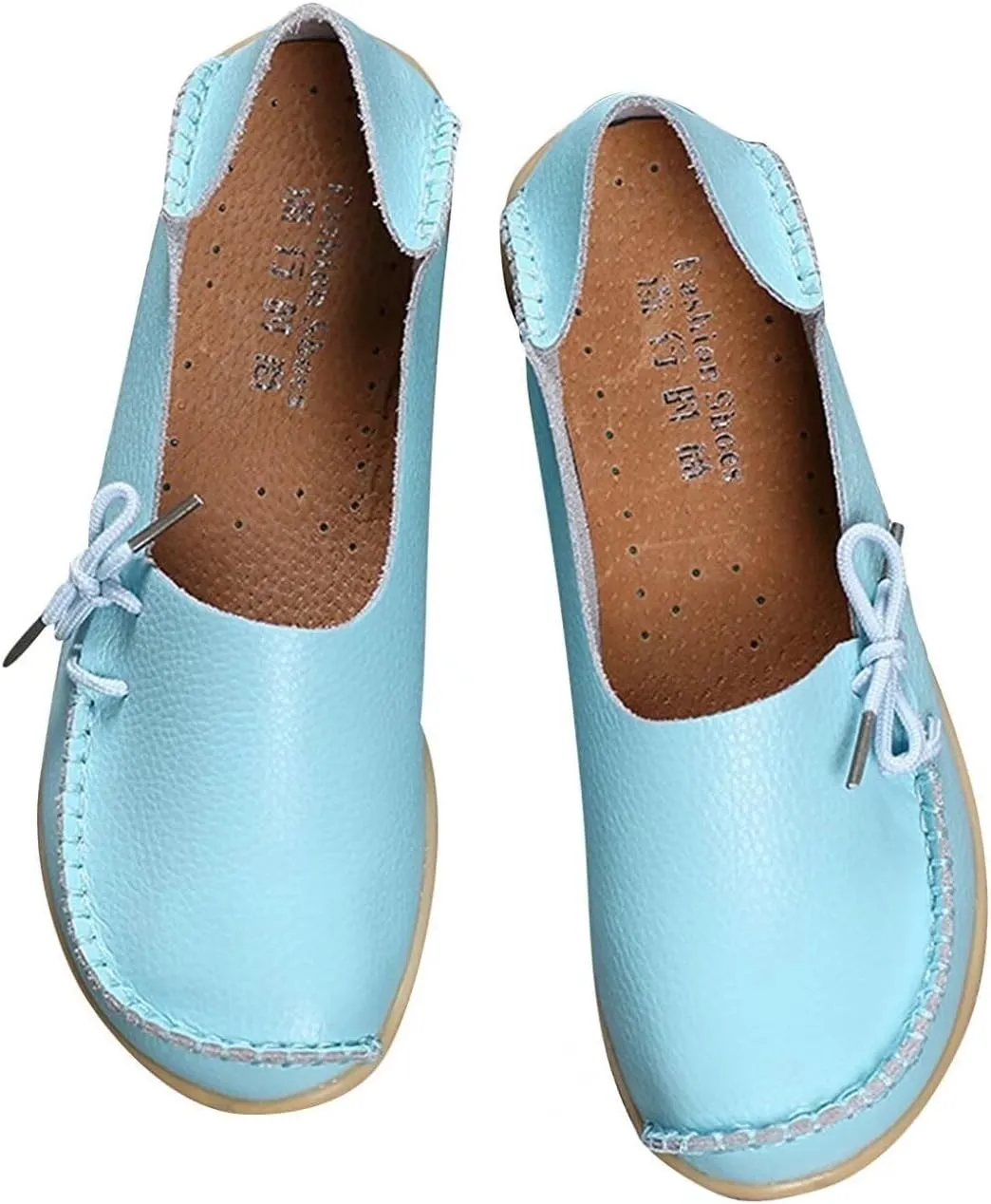 Women's Leather Slip-On Shoes Flat Slipper Walking Loafers