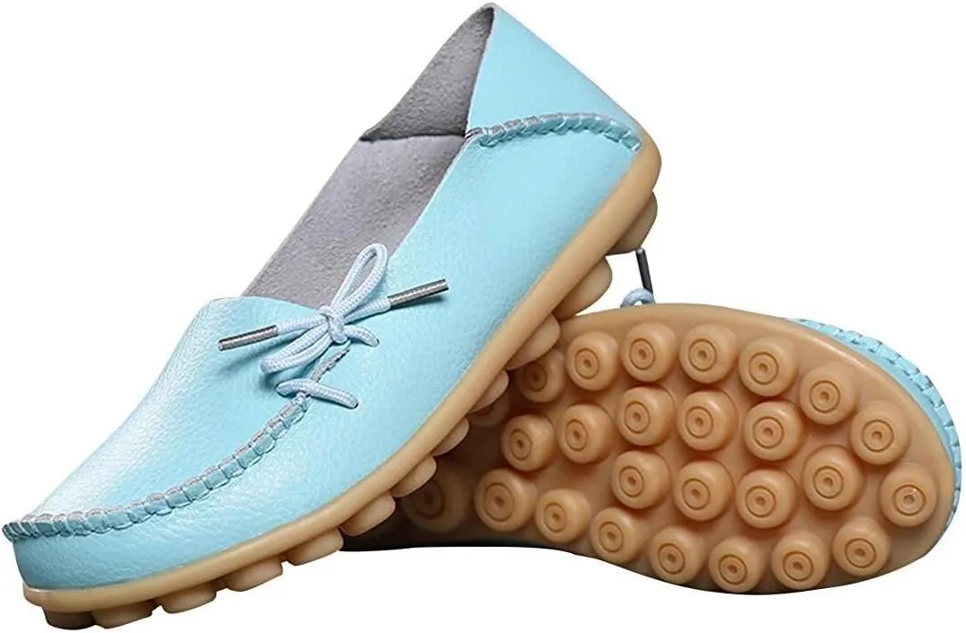 Women's Leather Slip-On Shoes Flat Slipper Walking Loafers