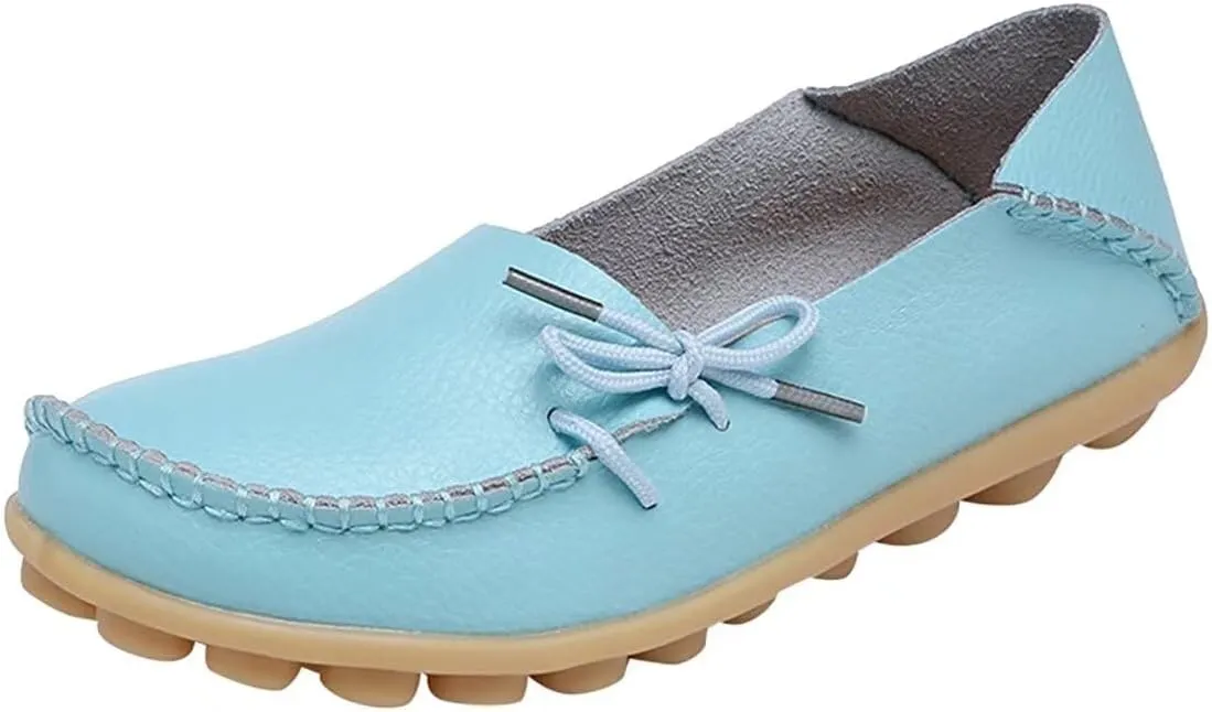 Women's Leather Slip-On Shoes Flat Slipper Walking Loafers