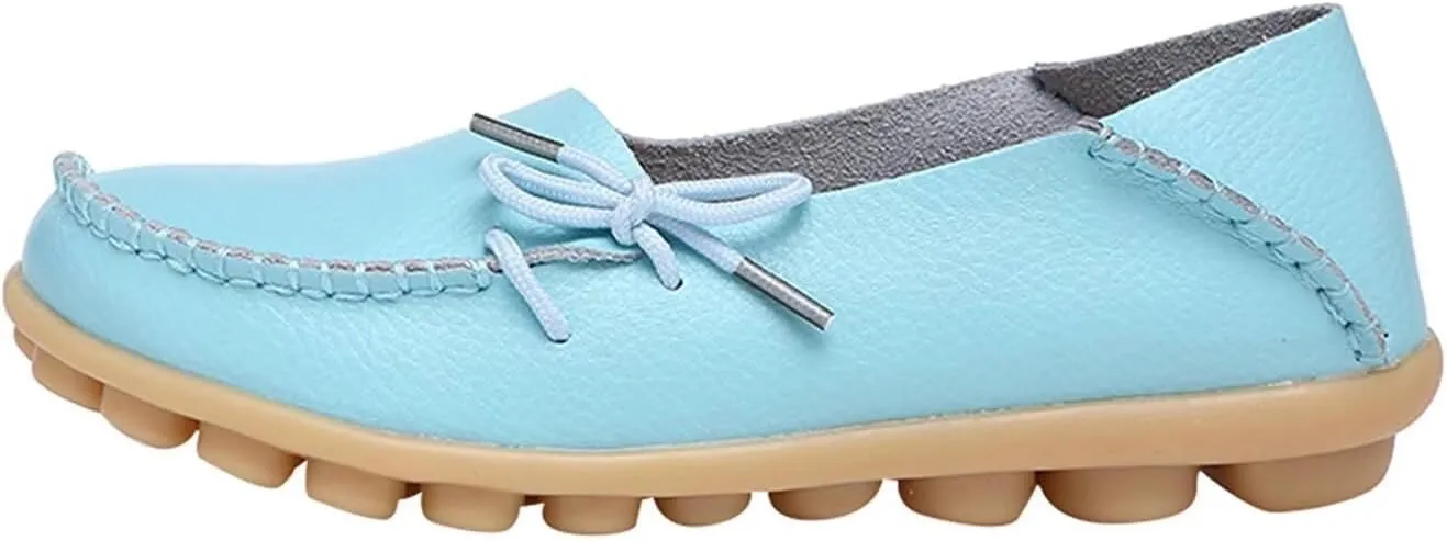 Women's Leather Slip-On Shoes Flat Slipper Walking Loafers