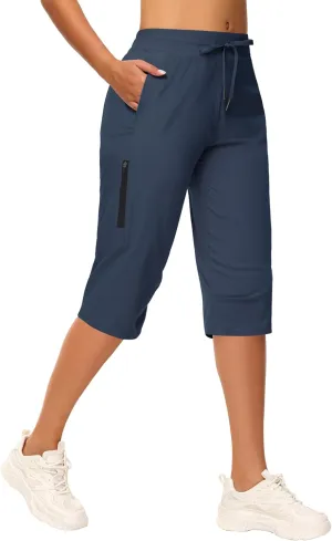 Women's Long Shorts 15" Below The Knee Capri Hiking Shorts Quick Dry Lightweight Outdoor Casual Crop Pants Cargo