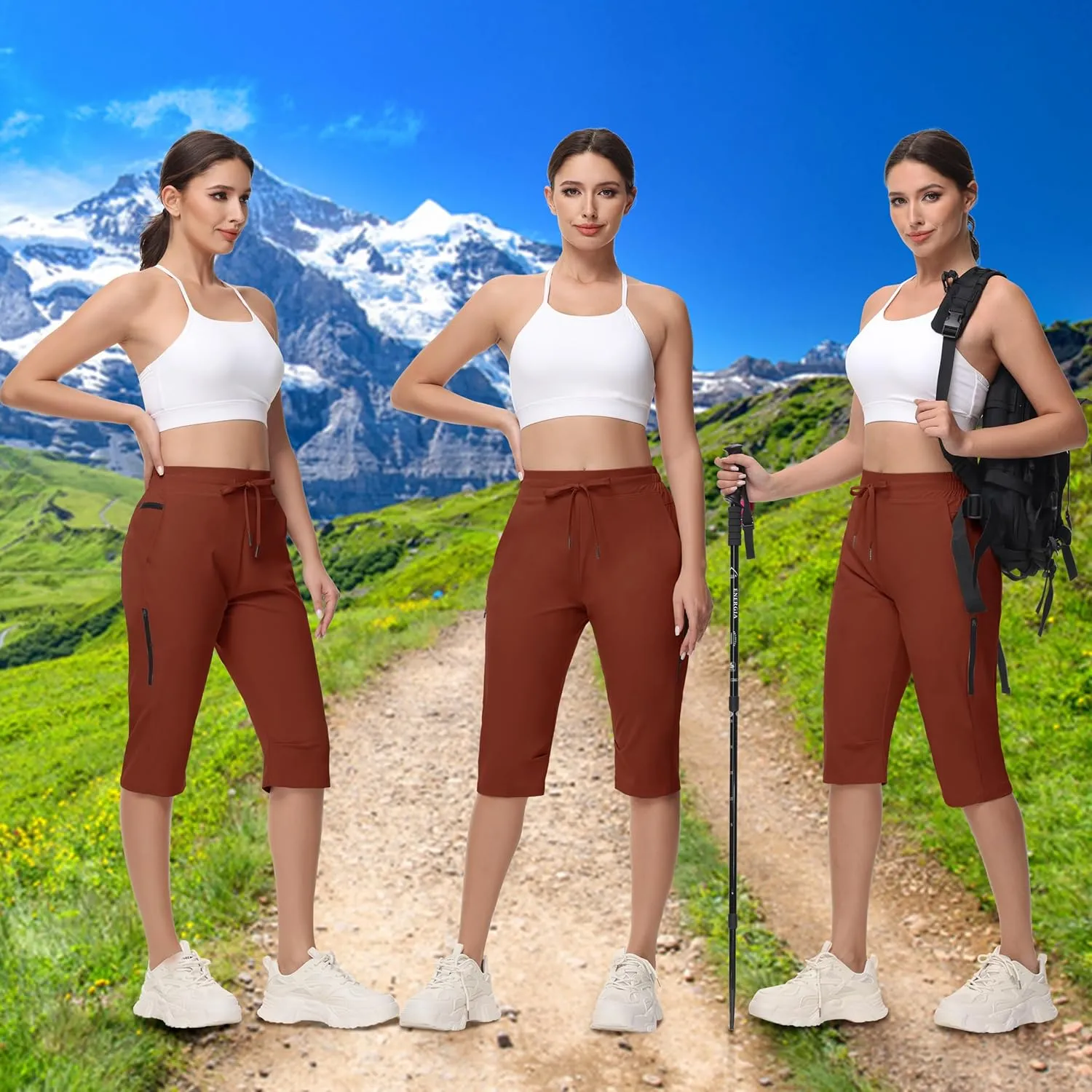 Women's Long Shorts 15" Below The Knee Capri Hiking Shorts Quick Dry Lightweight Outdoor Casual Crop Pants Cargo