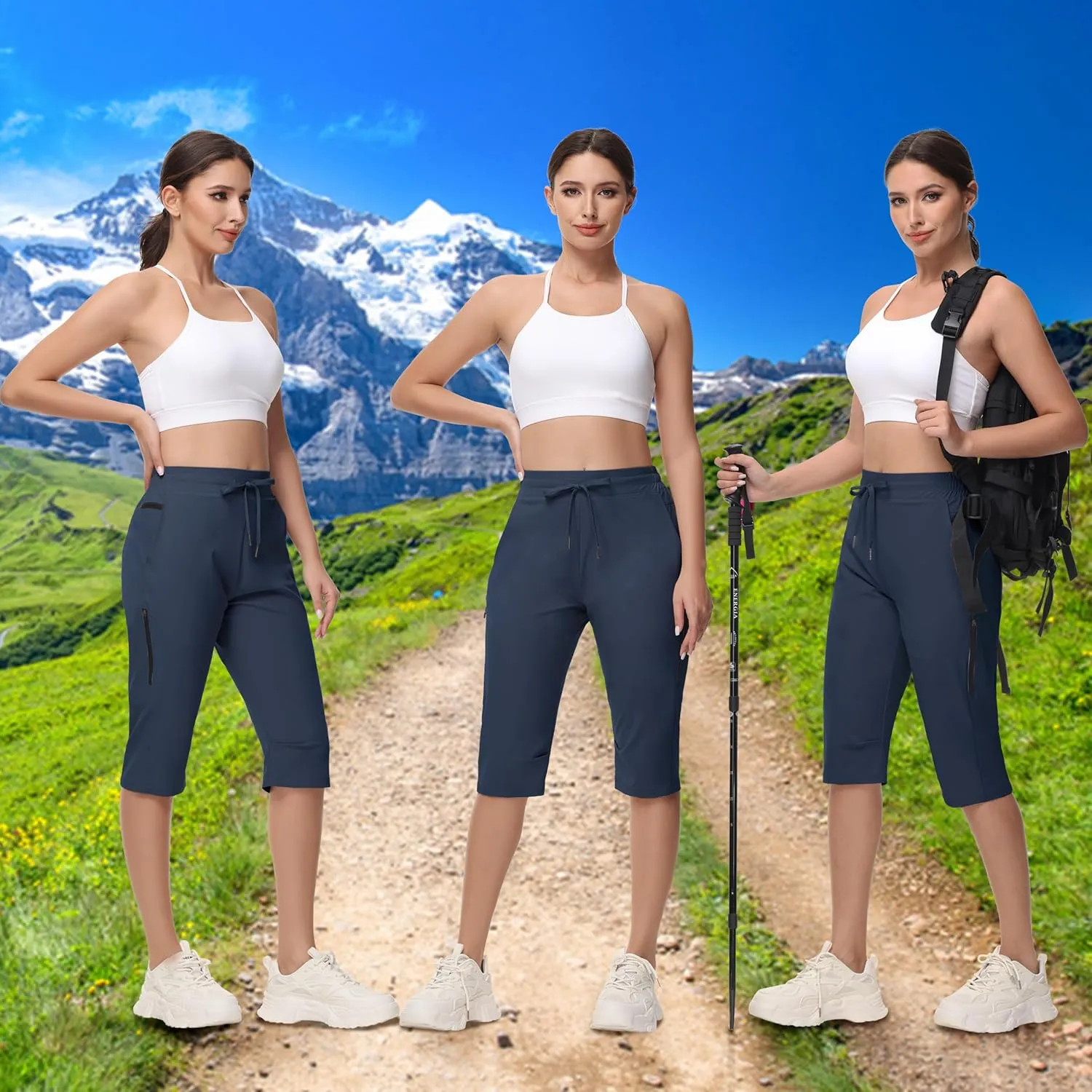 Women's Long Shorts 15" Below The Knee Capri Hiking Shorts Quick Dry Lightweight Outdoor Casual Crop Pants Cargo