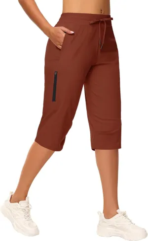 Women's Long Shorts 15" Below The Knee Capri Hiking Shorts Quick Dry Lightweight Outdoor Casual Crop Pants Cargo