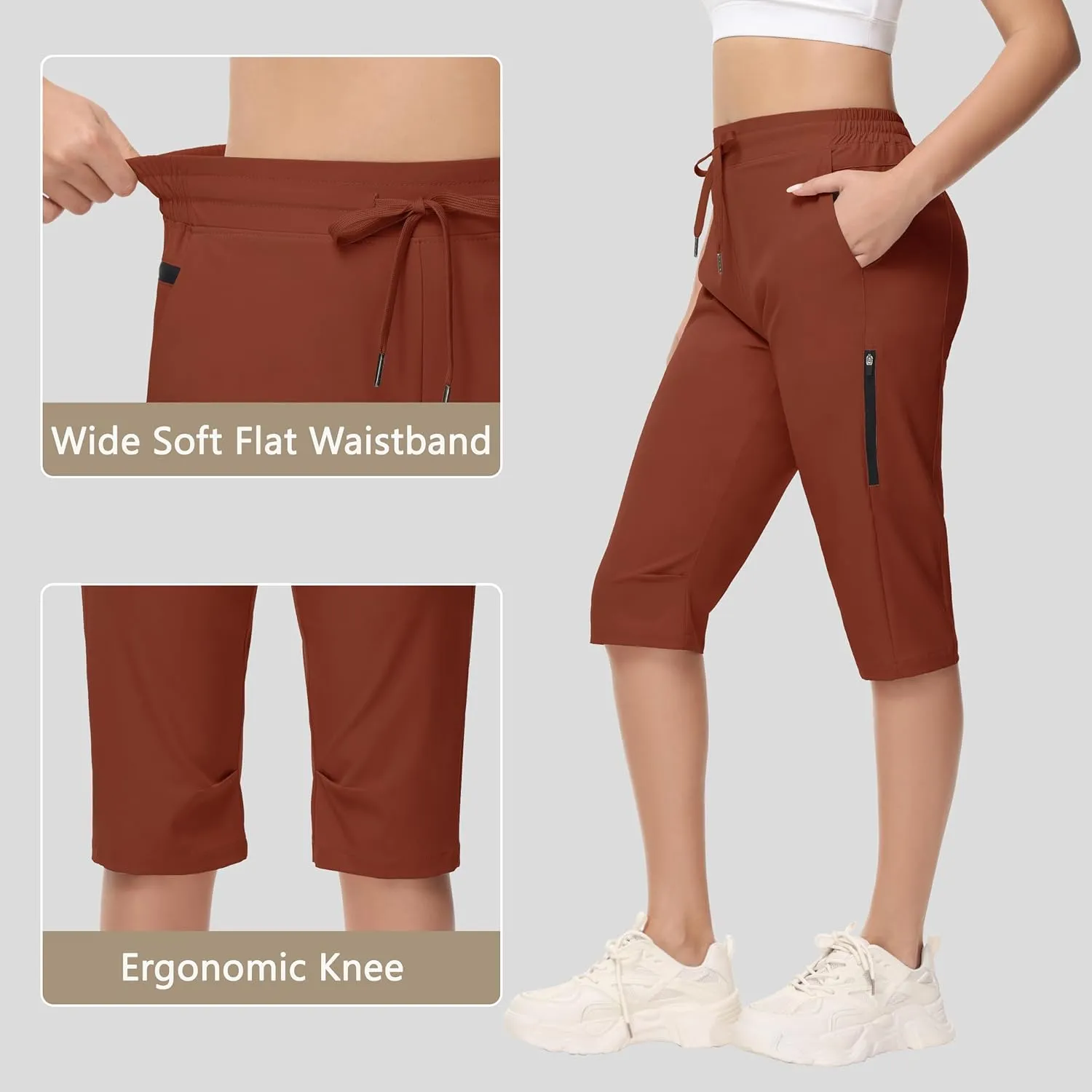 Women's Long Shorts 15" Below The Knee Capri Hiking Shorts Quick Dry Lightweight Outdoor Casual Crop Pants Cargo