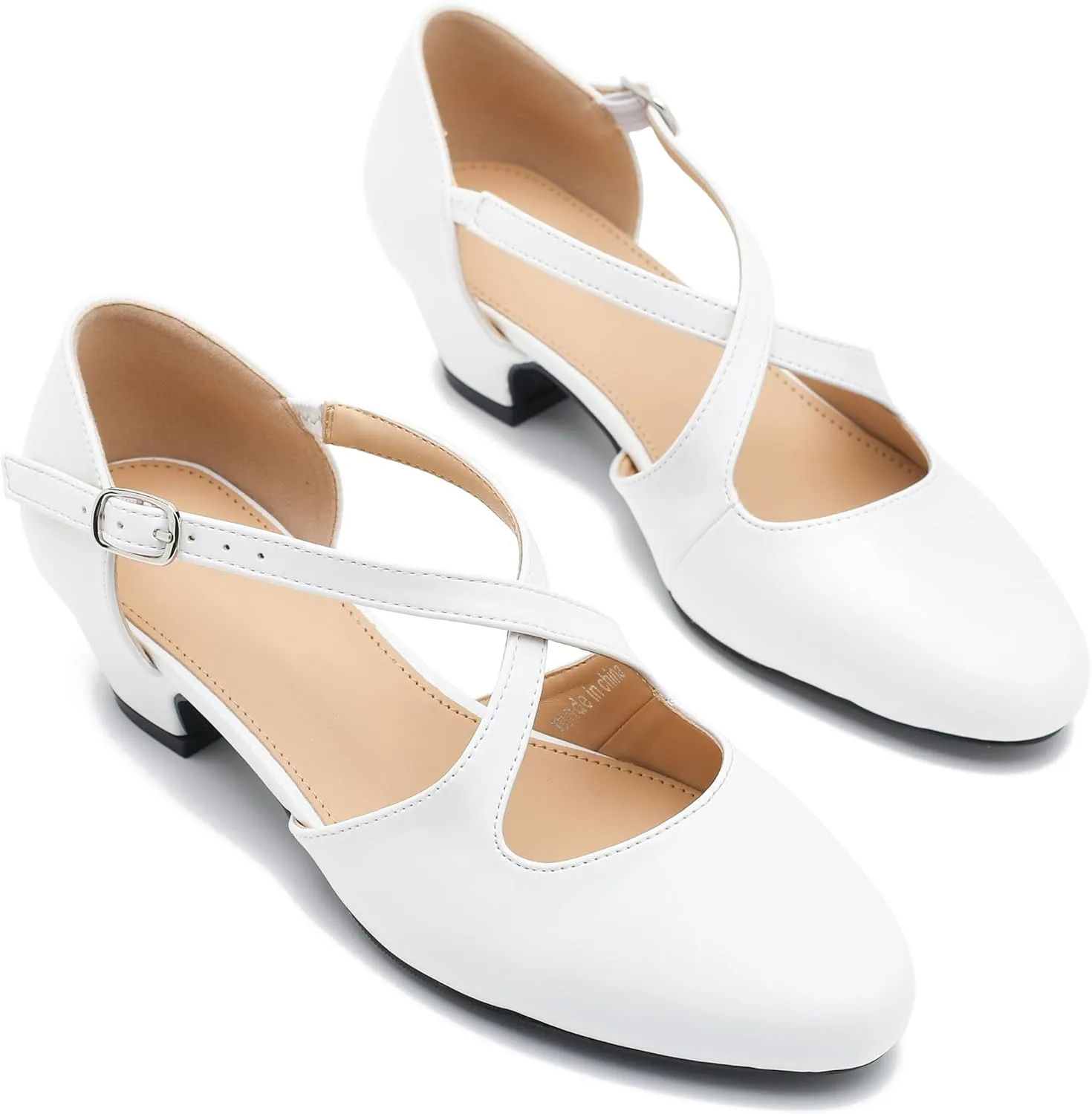 Women's Low Chunky Heel Pumps Cross Strap Closed Toe Dress Shoes