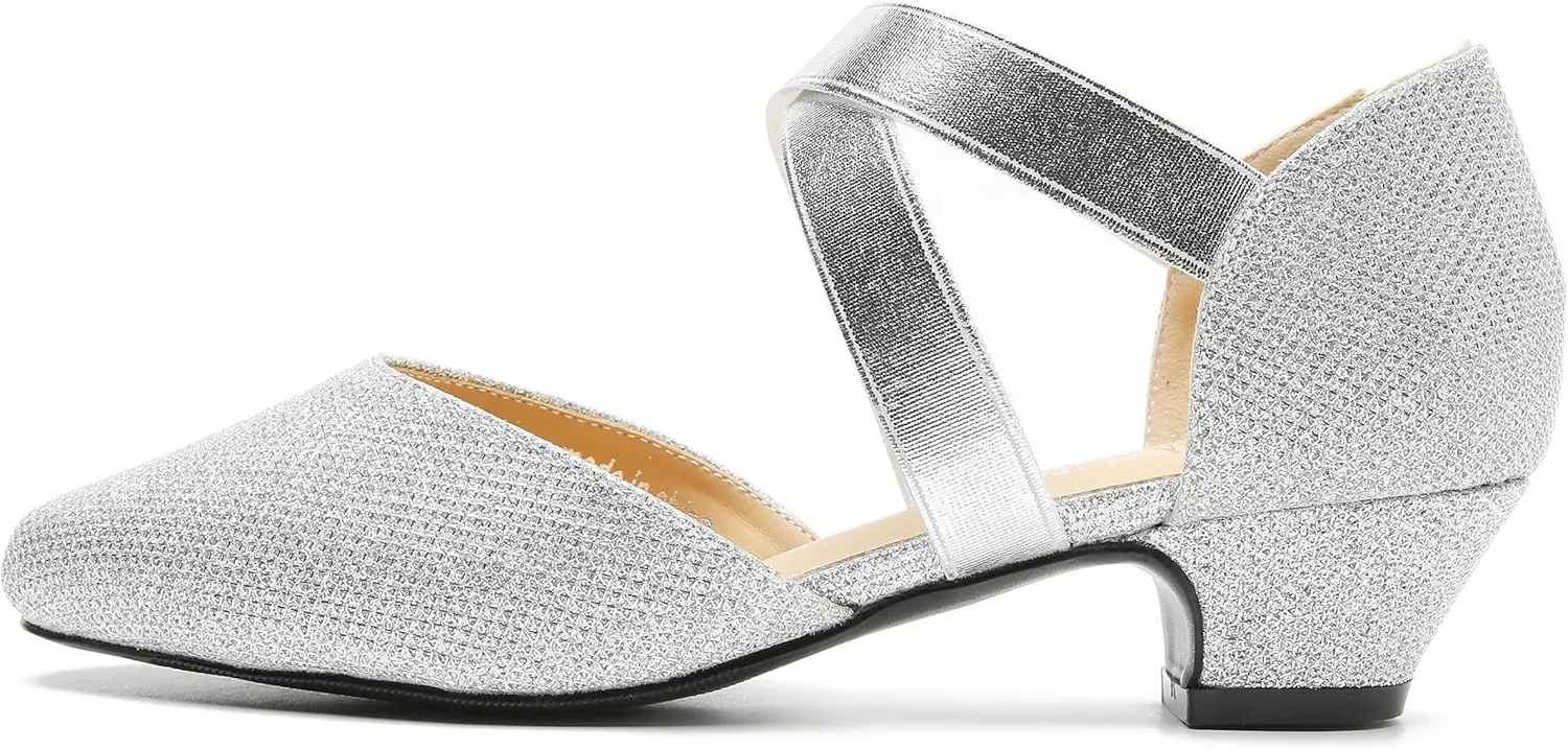 Women's Low Chunky Heel Pumps Elastic Crisscross Strap Pull On Dress Dance Shoes