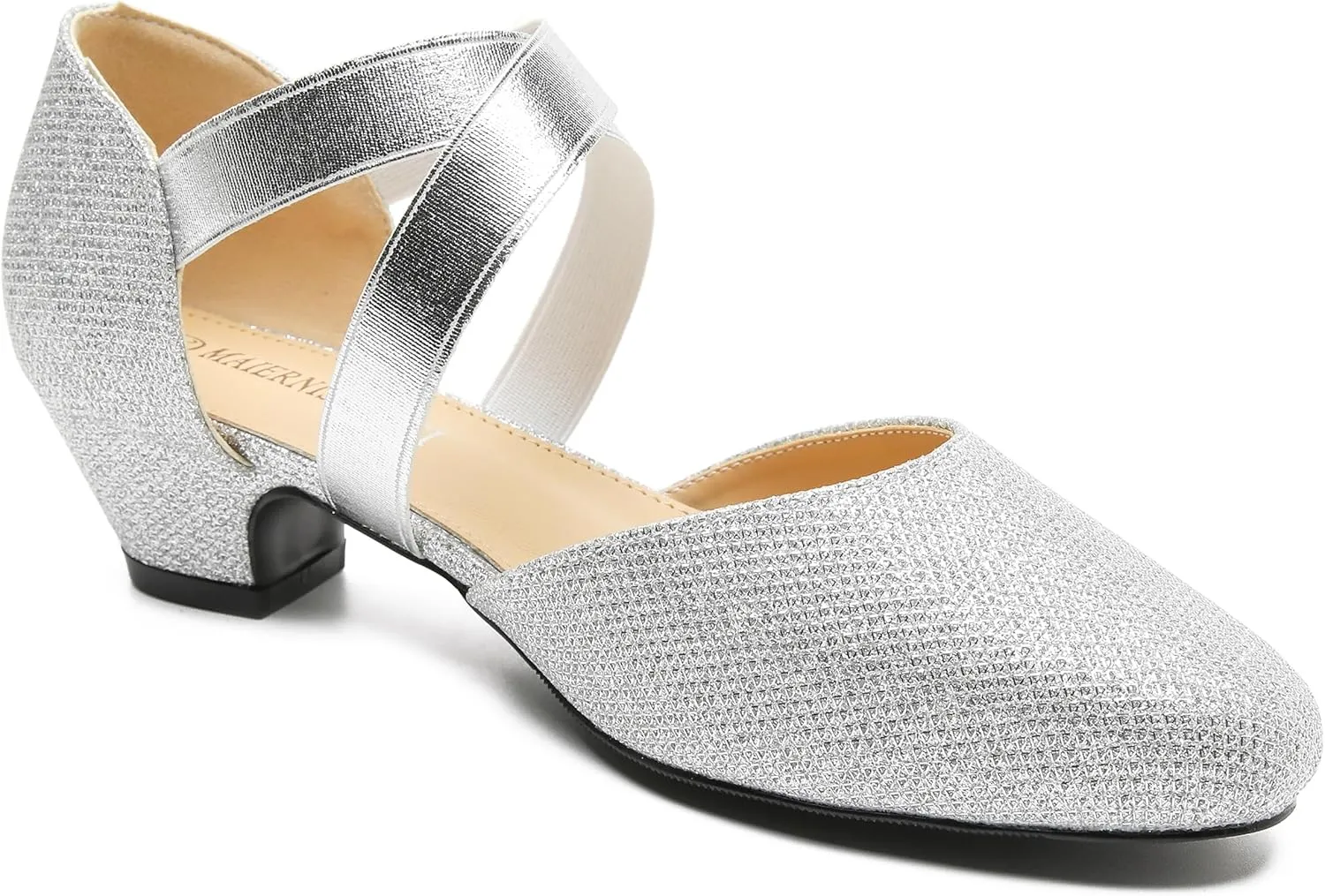 Women's Low Chunky Heel Pumps Elastic Crisscross Strap Pull On Dress Dance Shoes
